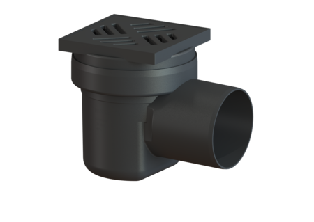 Basement drain DN 100, Black grating, 138 x 138 mm