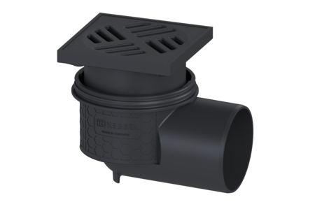 Practicus basement drain DN 100, horiz., Black slotted grating